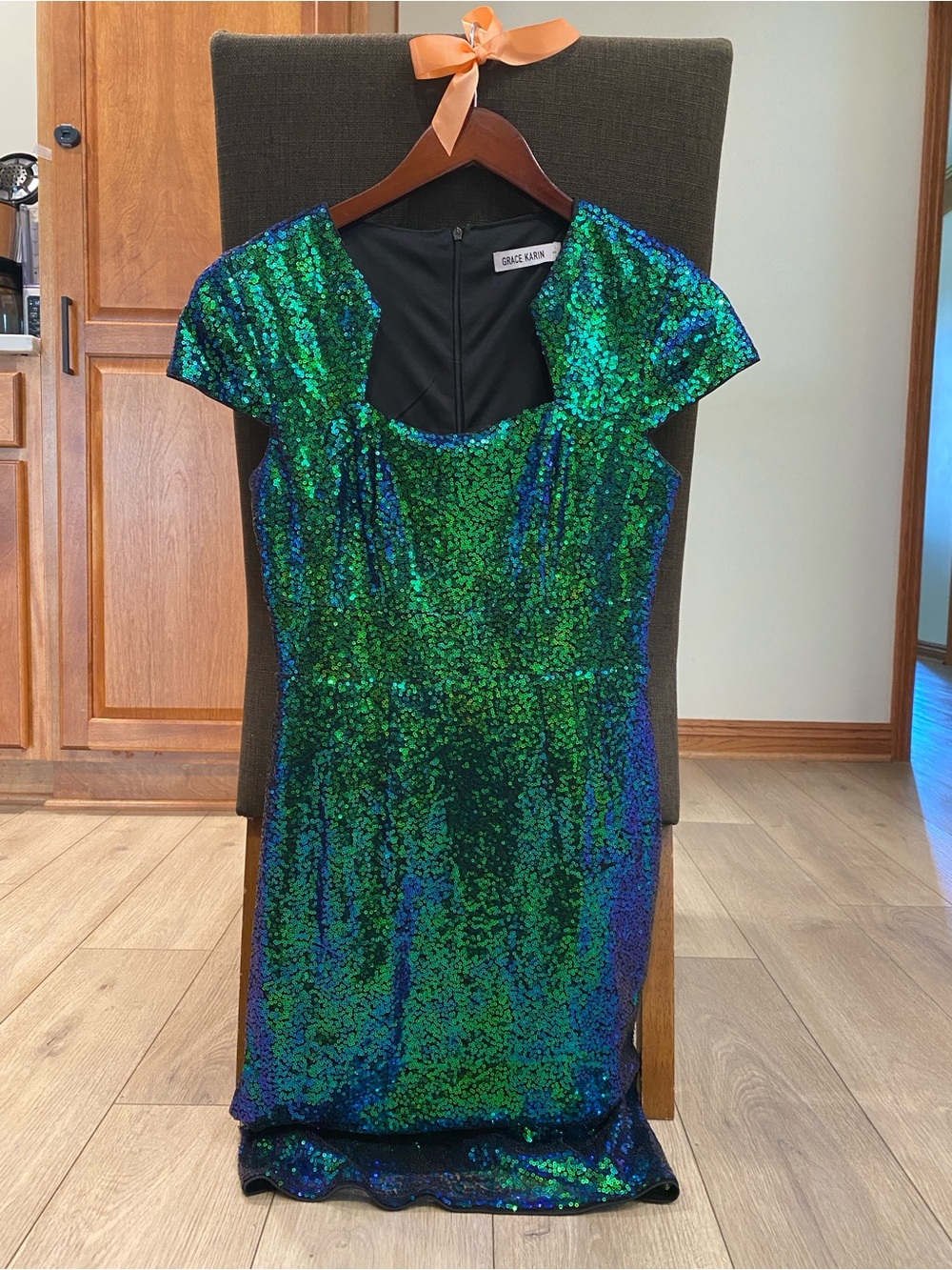 Retro Vintage Cap Sleeve Midi Wiggle Sequin Pencil Dress